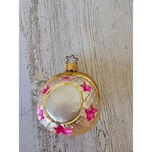 Vintage‎ inge glas purse bag carnation flower glass ornament Xmas tree